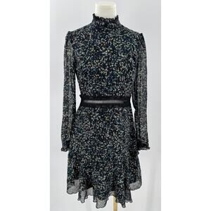 Donna Morgan Black Star Long Sleeve Ruffle Dress Knee Length Small 6 Cottagecore